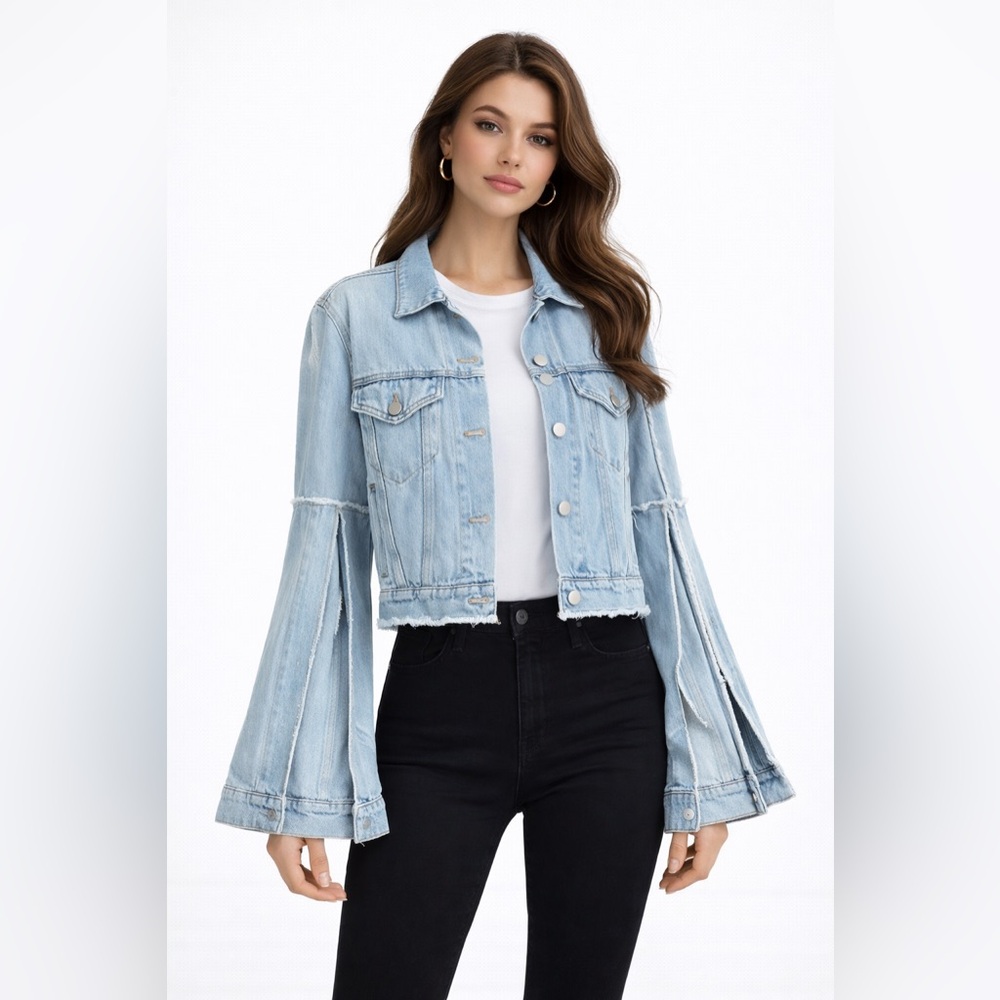 ROKH Distressed Denim Jacket | Runway Designer | Made in Italy | Size US 0